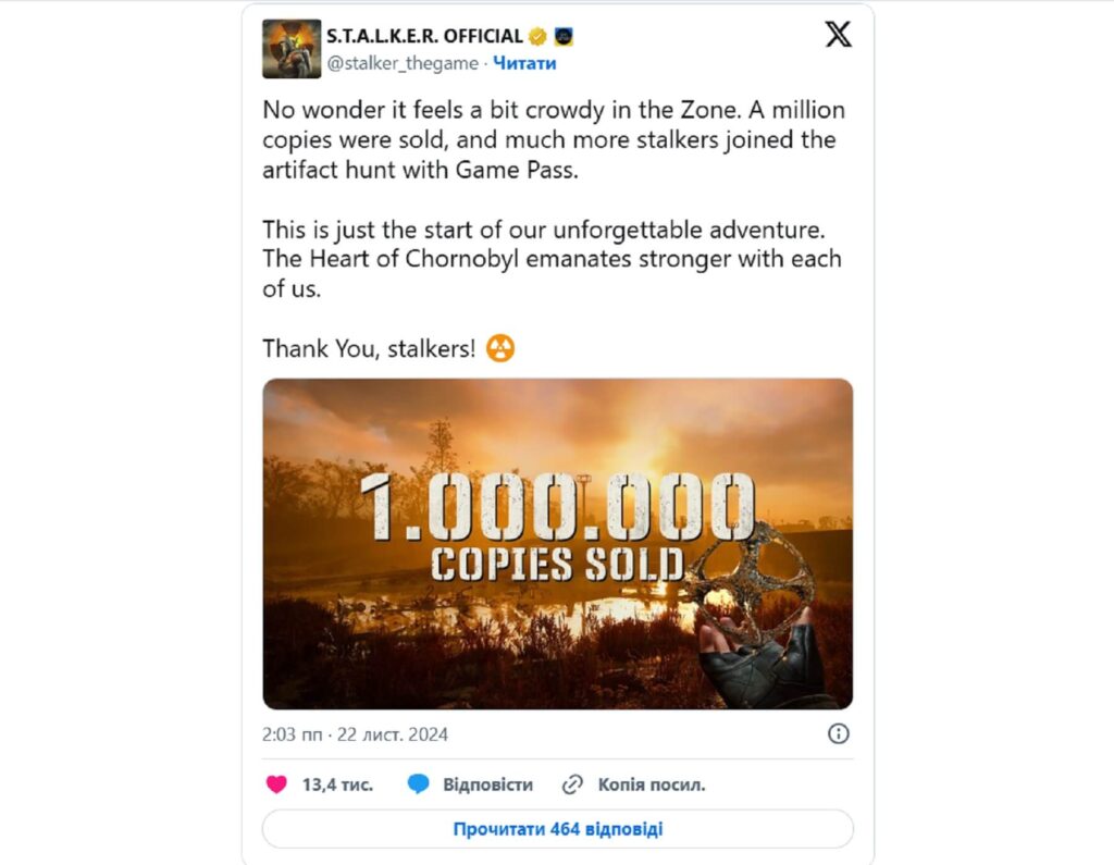 S.T.A.L.K.E.R. 2 за два дні продав мільйон копій 
