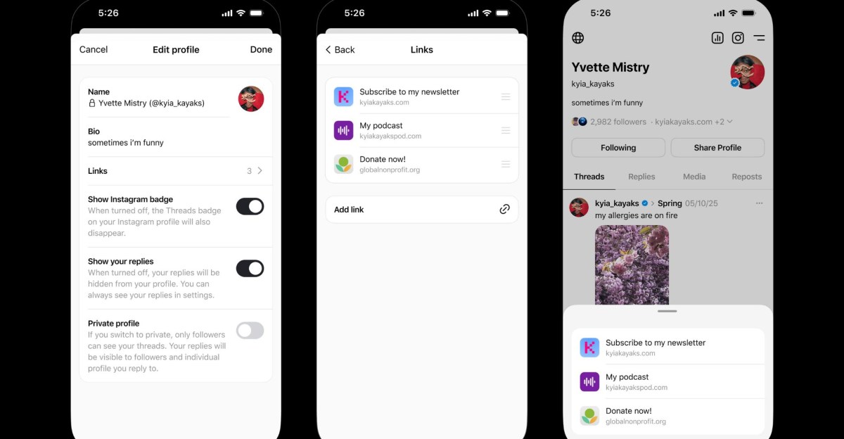 Threads наслідує Instagram, додаючи більше посилань у біографії