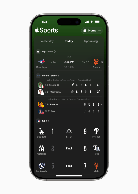 Спортивний додаток Apple отримав прямі трансляції тенісних рахунків та оновлений головний екран