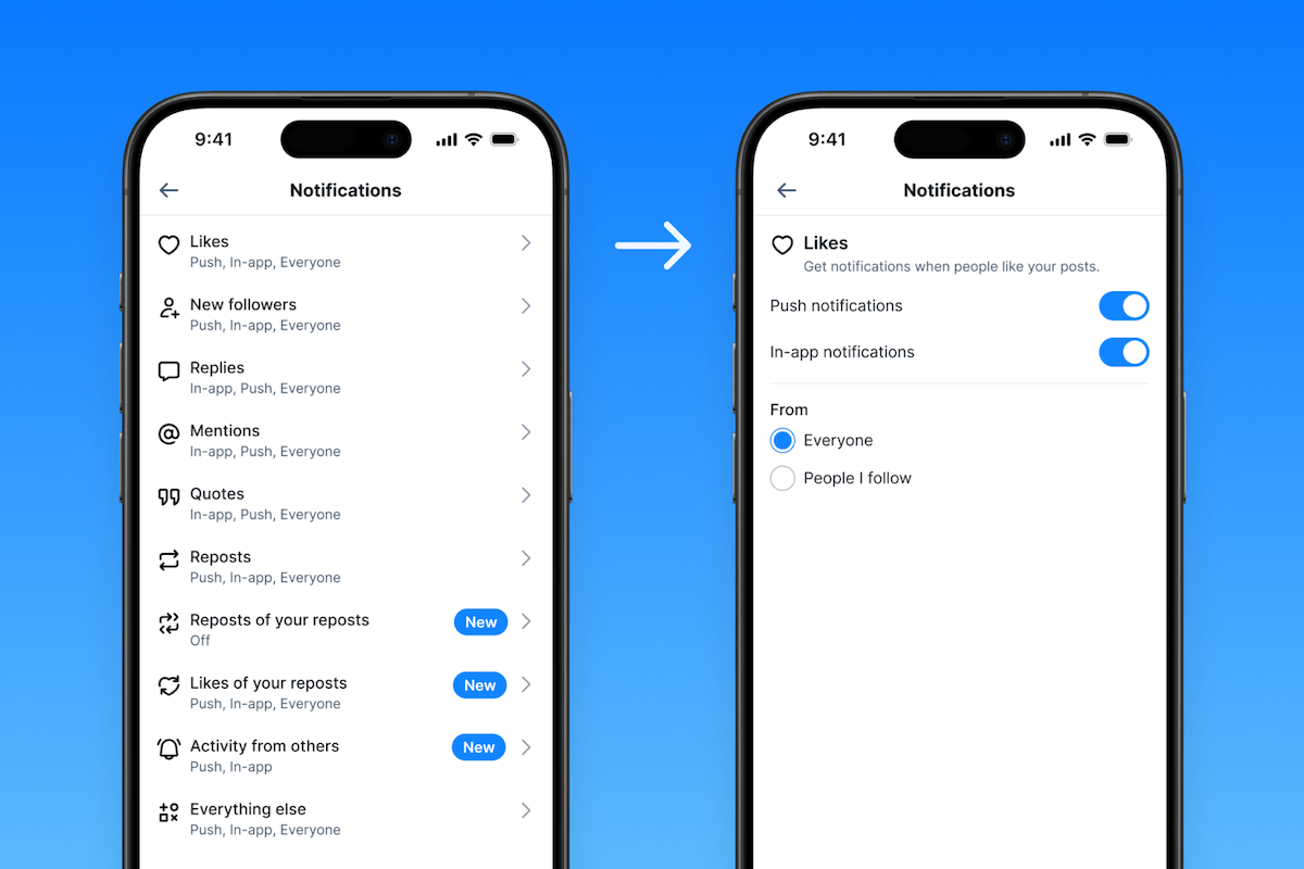 Користувачі Bluesky можуть налаштовувати сповіщення, включаючи повідомлення про активність з улюблених акаунтів